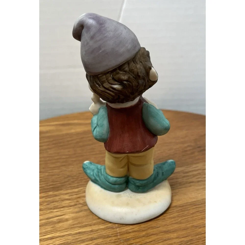 Lego Elf Pixie Gnome Figurine Purple Hat Pointing Finger Green Elf Shoes Ceramic